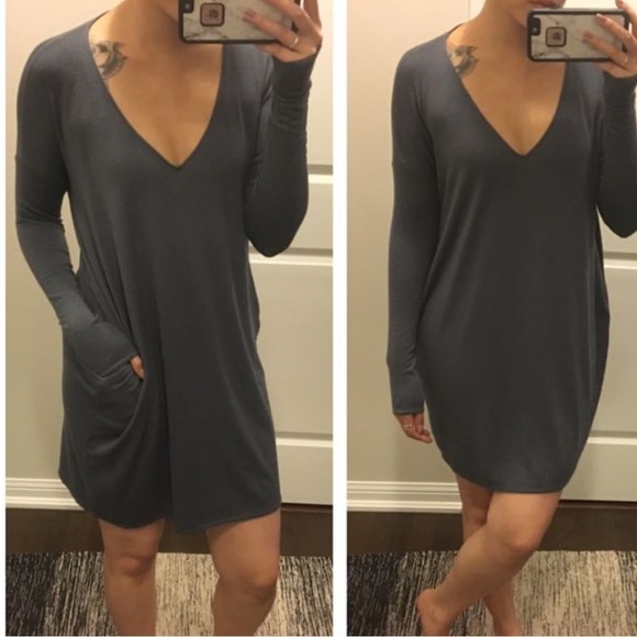 Wilfred Free Gail Mini Dress Chalet Gray Ribbed Long Sleeve XXS - Picture 7 of 7